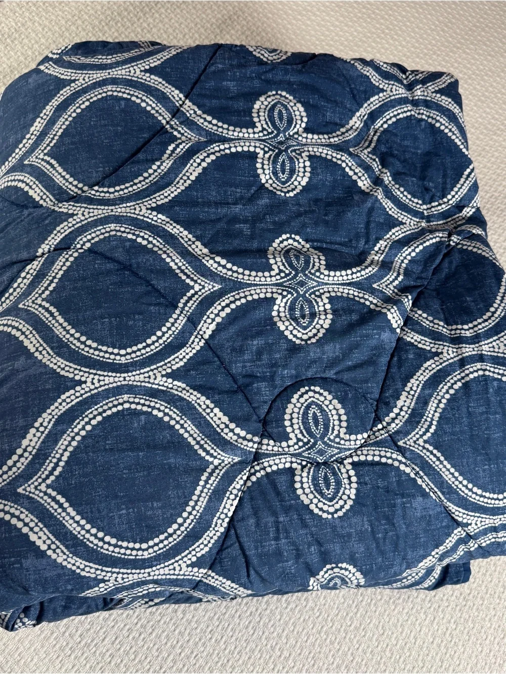 Pottery Barn Full Queen Comforter Blue Scroll Tile Kids Ogee Lattice Boys Room?